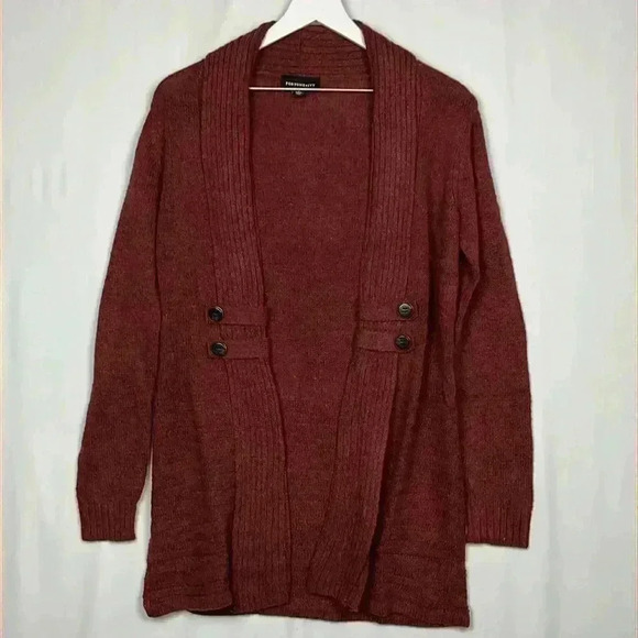 Fortune & Ivy Womens Cardigan Rust S Open Front Long Line Metallic Knit Trendy - Picture 1 of 16